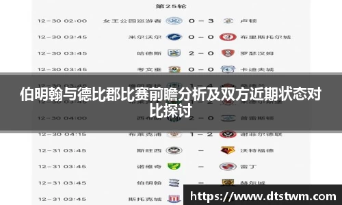 伯明翰与德比郡比赛前瞻分析及双方近期状态对比探讨
